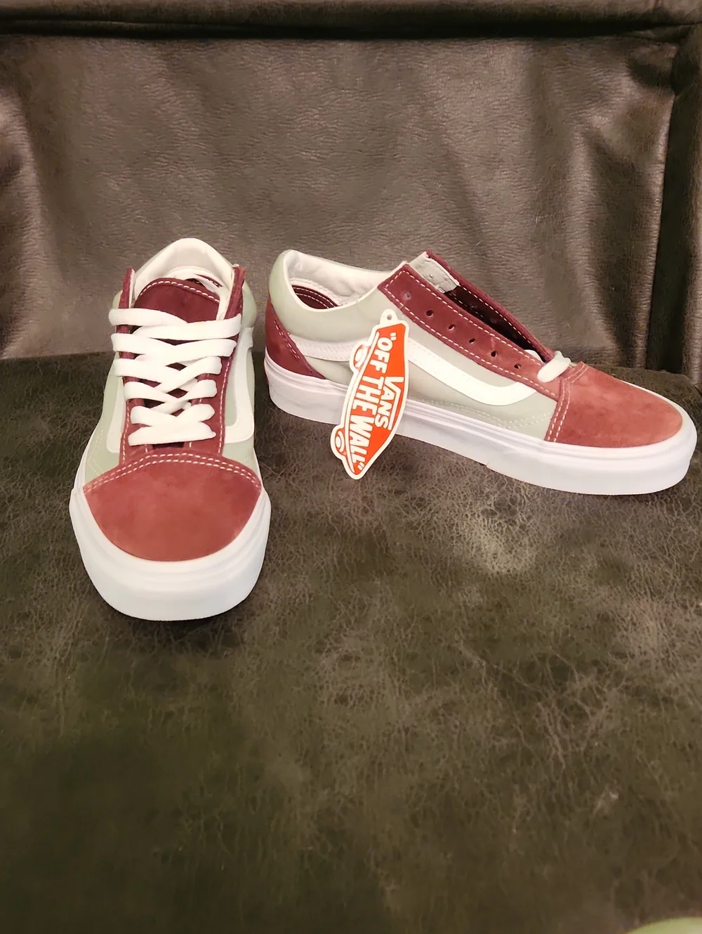 Vans Women’s Old Skool Low Top Sneakers in Rose Red and White